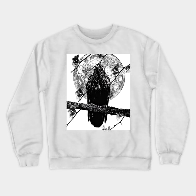 Nevermore Raven and the Moon Crewneck Sweatshirt by galaxieartshop